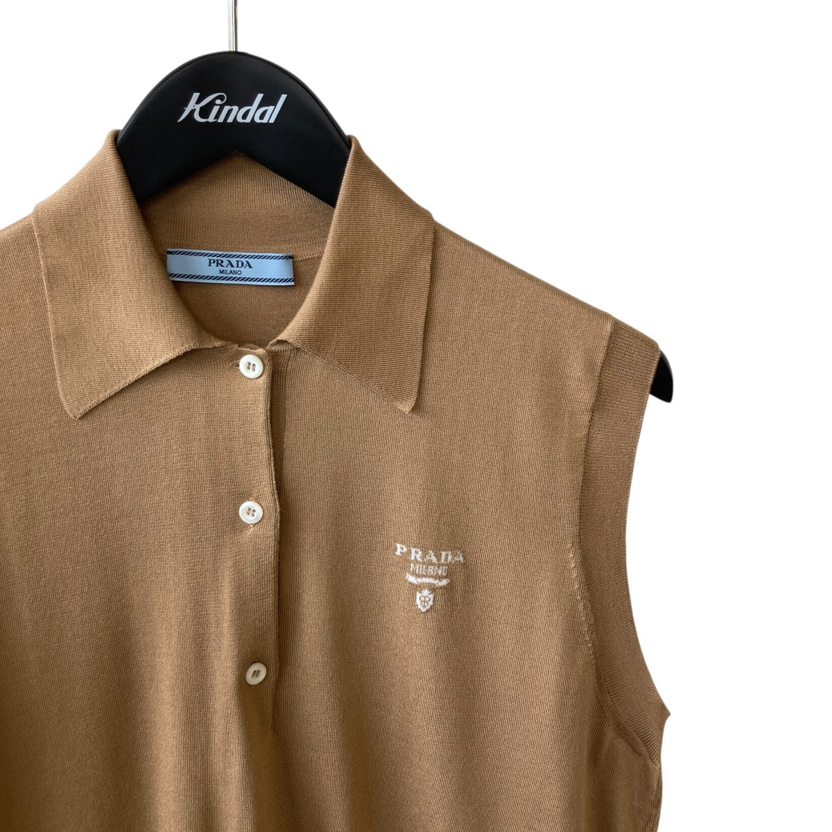 Camel Sleeveless Silk PoloノースリーブニットP29B36 - Image 3