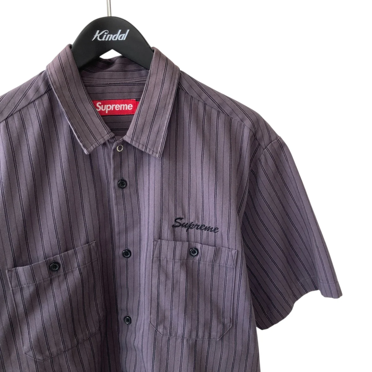 24AWAOI Eyes S／S Work Shirt Stripeストライプ半袖シャツ - Image 3