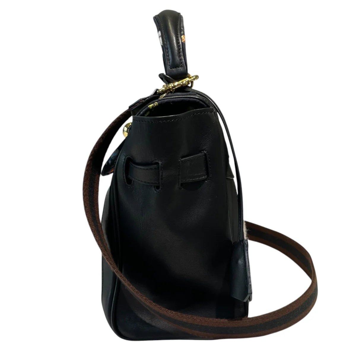 25AWCowhide leather and linen combination handbagハンドバッグUC2E1B02 - Image 3