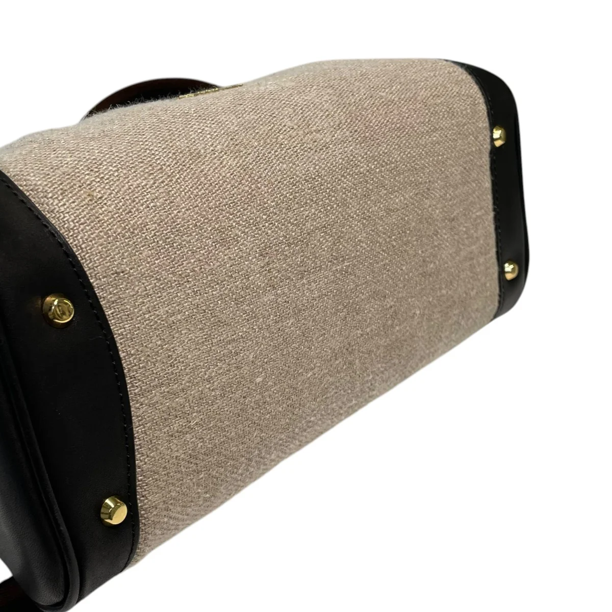 25AWCowhide leather and linen combination handbagハンドバッグUC2E1B02 - Image 4
