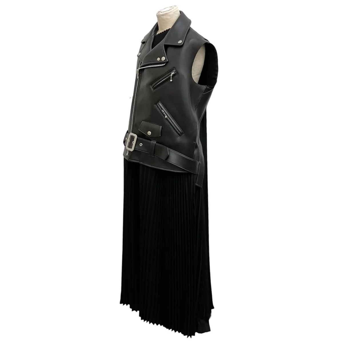 LEATHER JACKET DOCKING DRESS AD2025ノースリーブワンピースJP-O002 - Image 3