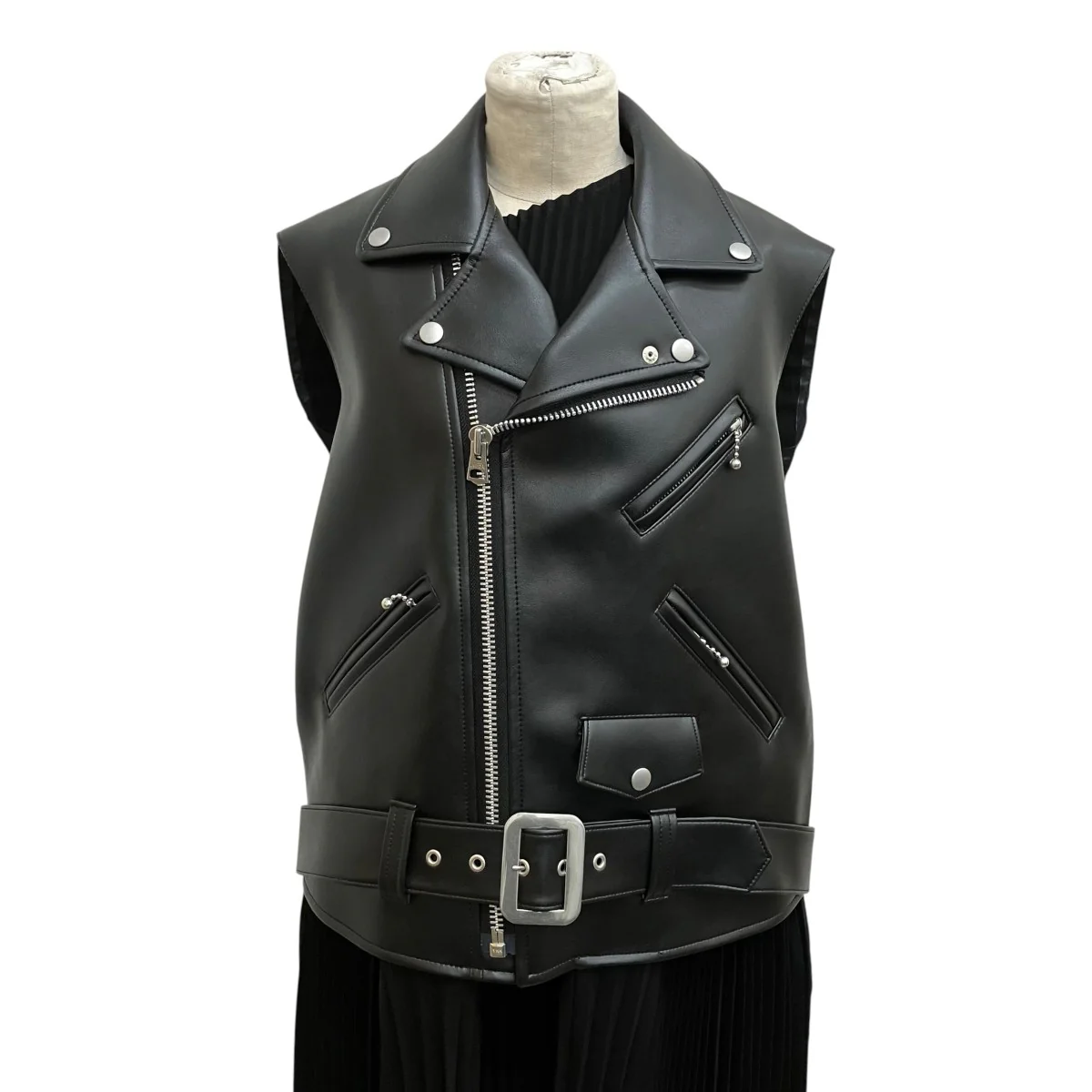 LEATHER JACKET DOCKING DRESS AD2025ノースリーブワンピースJP-O002 - Image 4