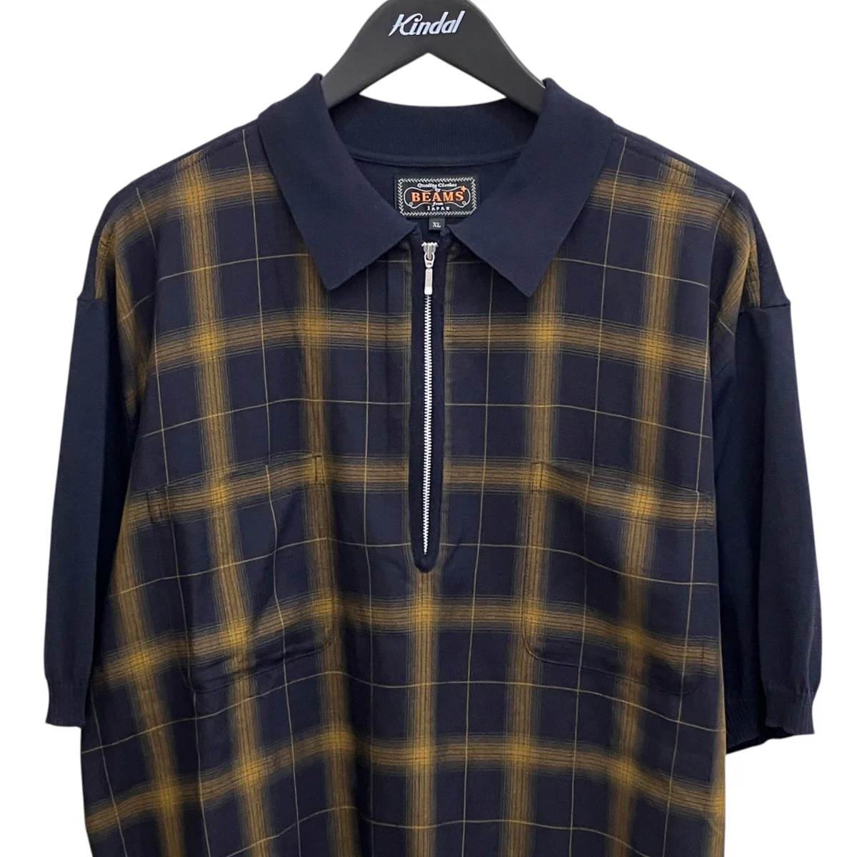 Half Zip Panel Polo Ombre Plaidポロシャツ38-02-0075-156 - Image 3