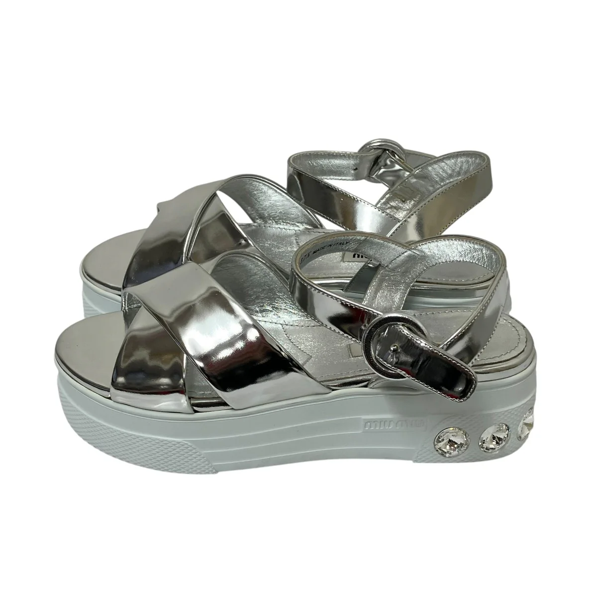 White Patent Leather Ankle Strap Crystals Platform Sandalsサンダル5X996C - Image 2