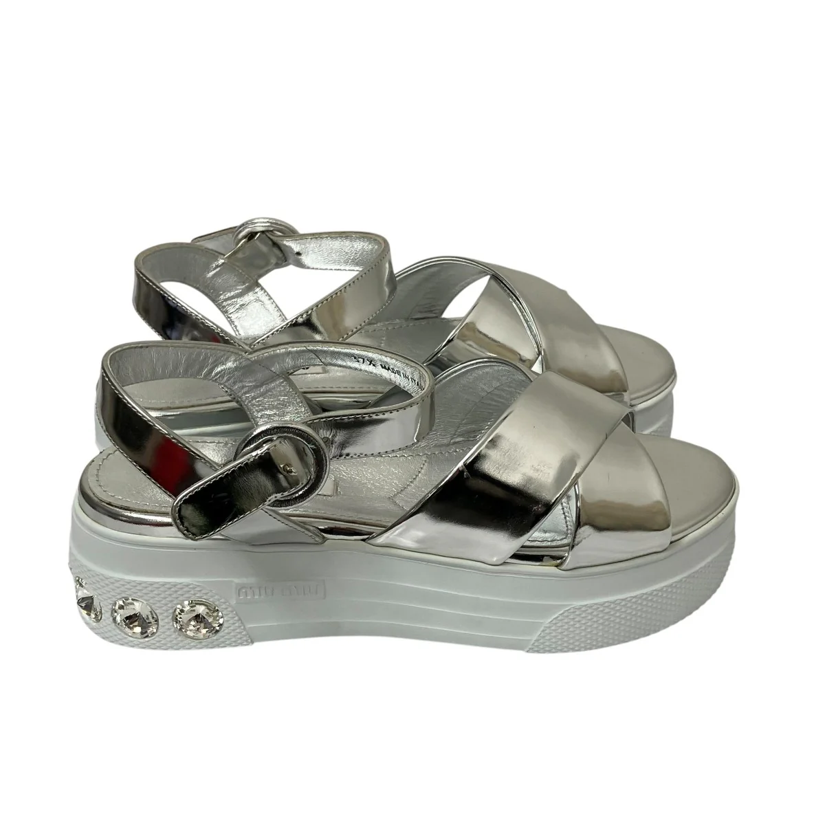 White Patent Leather Ankle Strap Crystals Platform Sandalsサンダル5X996C - Image 4