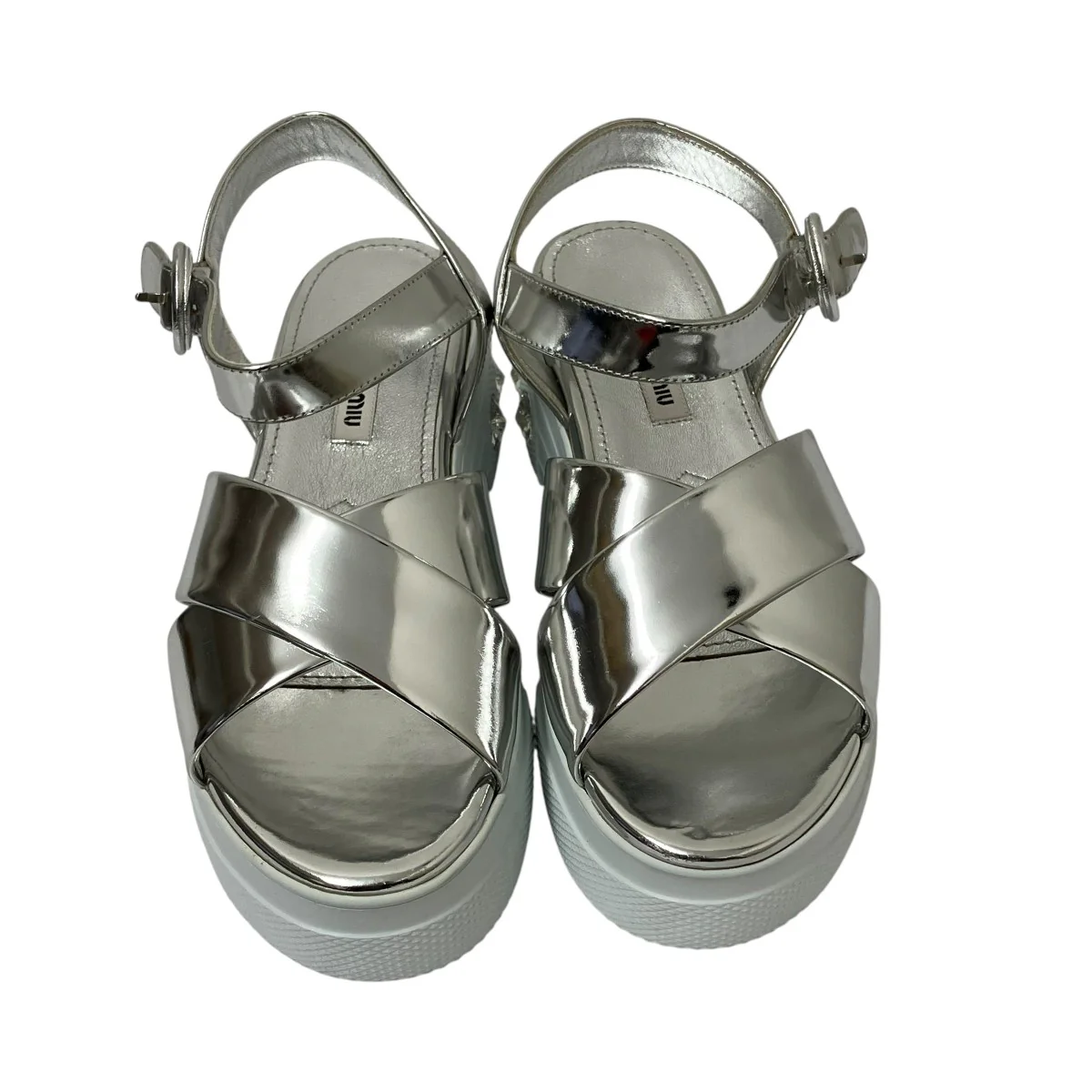 White Patent Leather Ankle Strap Crystals Platform Sandalsサンダル5X996C - Image 5