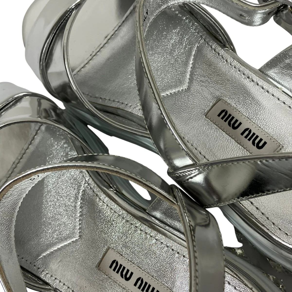 White Patent Leather Ankle Strap Crystals Platform Sandalsサンダル5X996C - Image 6