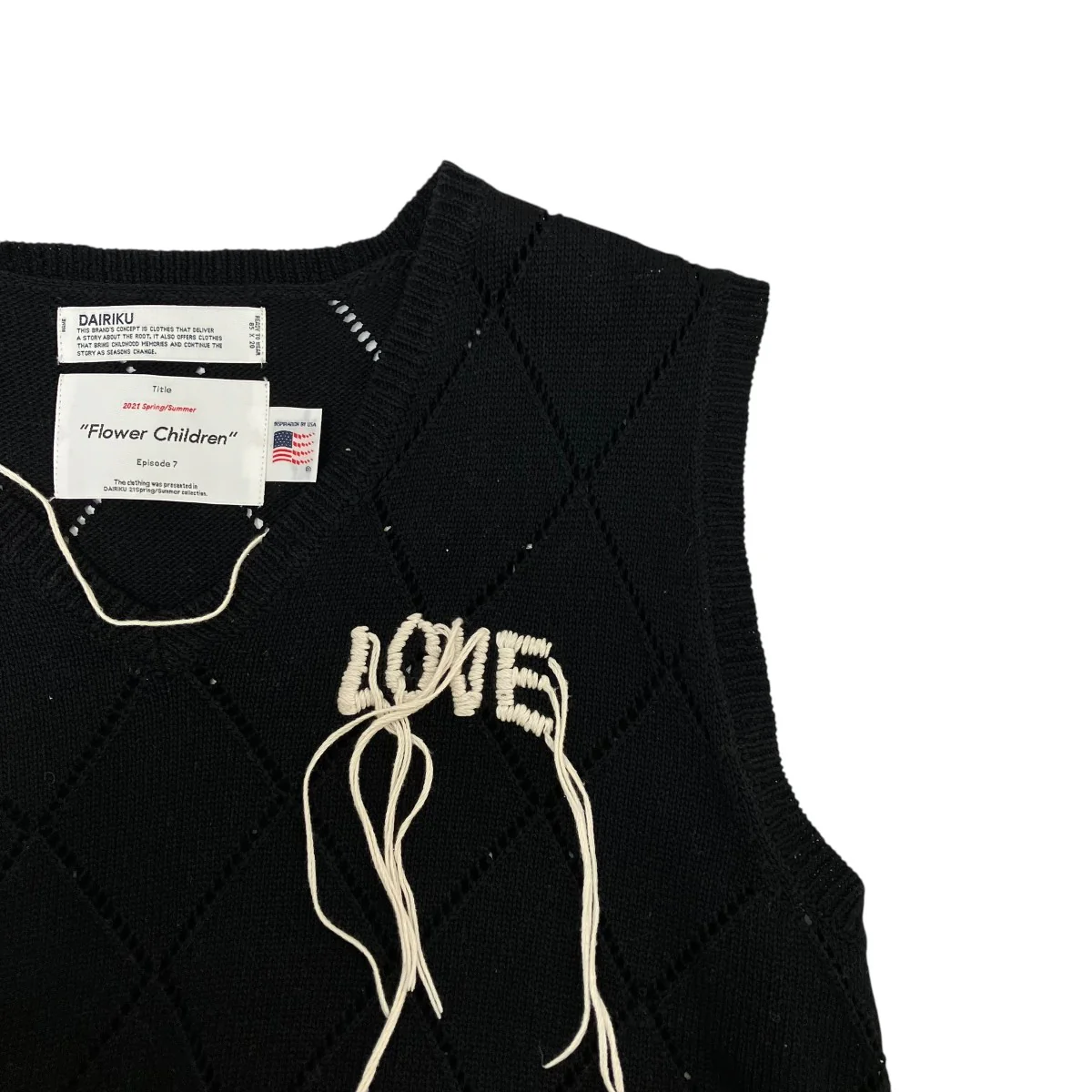LOVE Hand Emboridary Aygyle Knit Vestニットベスト21SS K-6 - Image 5