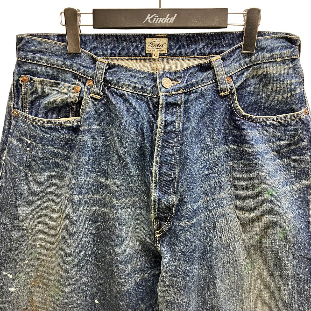 RECYCLED WASTE SUVIN COTTON YARN 14oz DENIM 5POCKET WIDE PANTS VINTAGE WASHED ペイント加工ワイドデニムパンツ - Image 2