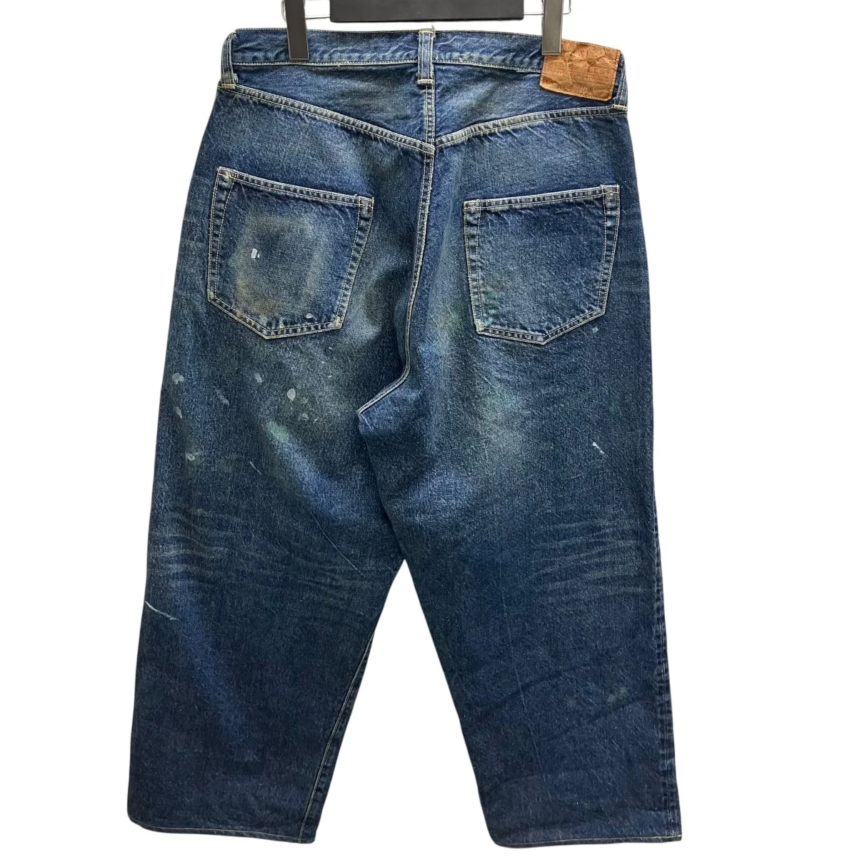 RECYCLED WASTE SUVIN COTTON YARN 14oz DENIM 5POCKET WIDE PANTS VINTAGE WASHED ペイント加工ワイドデニムパンツ - Image 3
