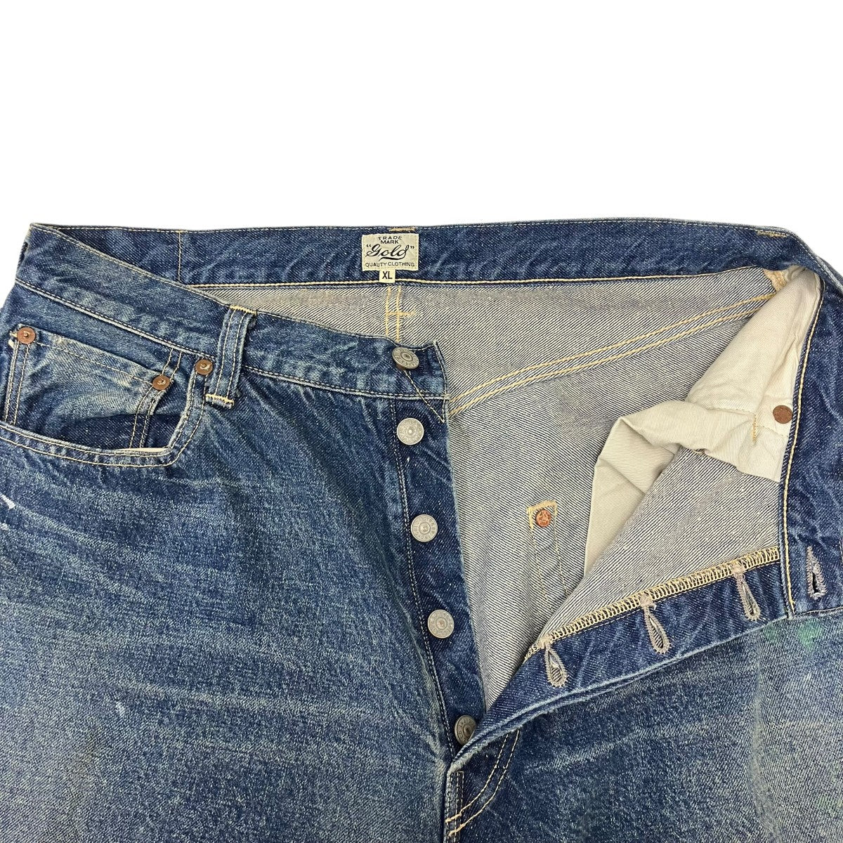 RECYCLED WASTE SUVIN COTTON YARN 14oz DENIM 5POCKET WIDE PANTS VINTAGE WASHED ペイント加工ワイドデニムパンツ - Image 5