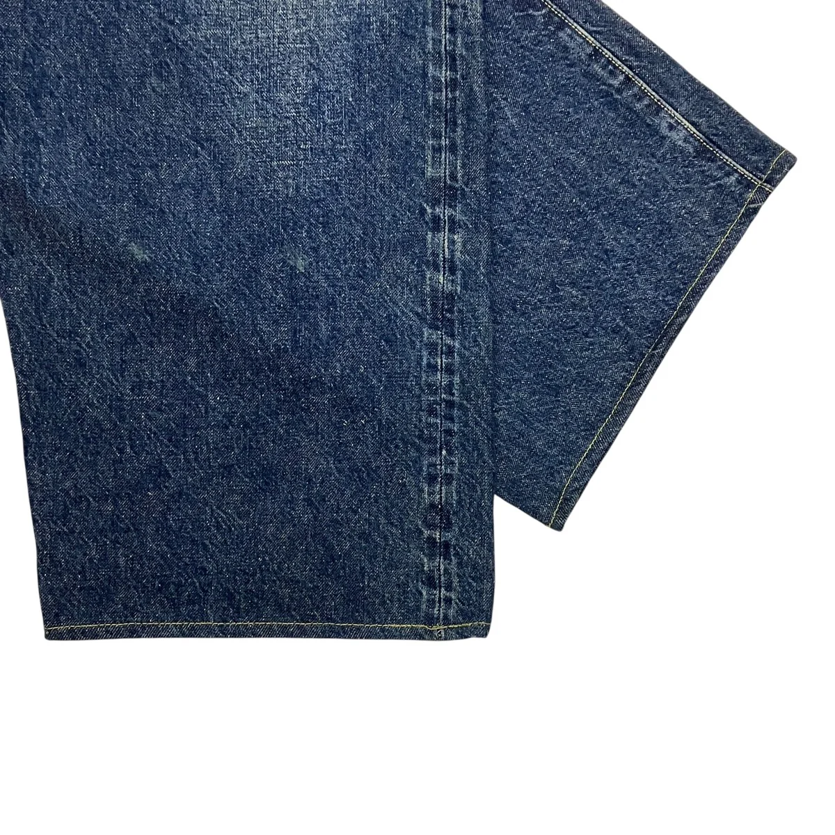 RECYCLED WASTE SUVIN COTTON YARN 14oz DENIM 5POCKET WIDE PANTS VINTAGE WASHED ペイント加工ワイドデニムパンツ - Image 6