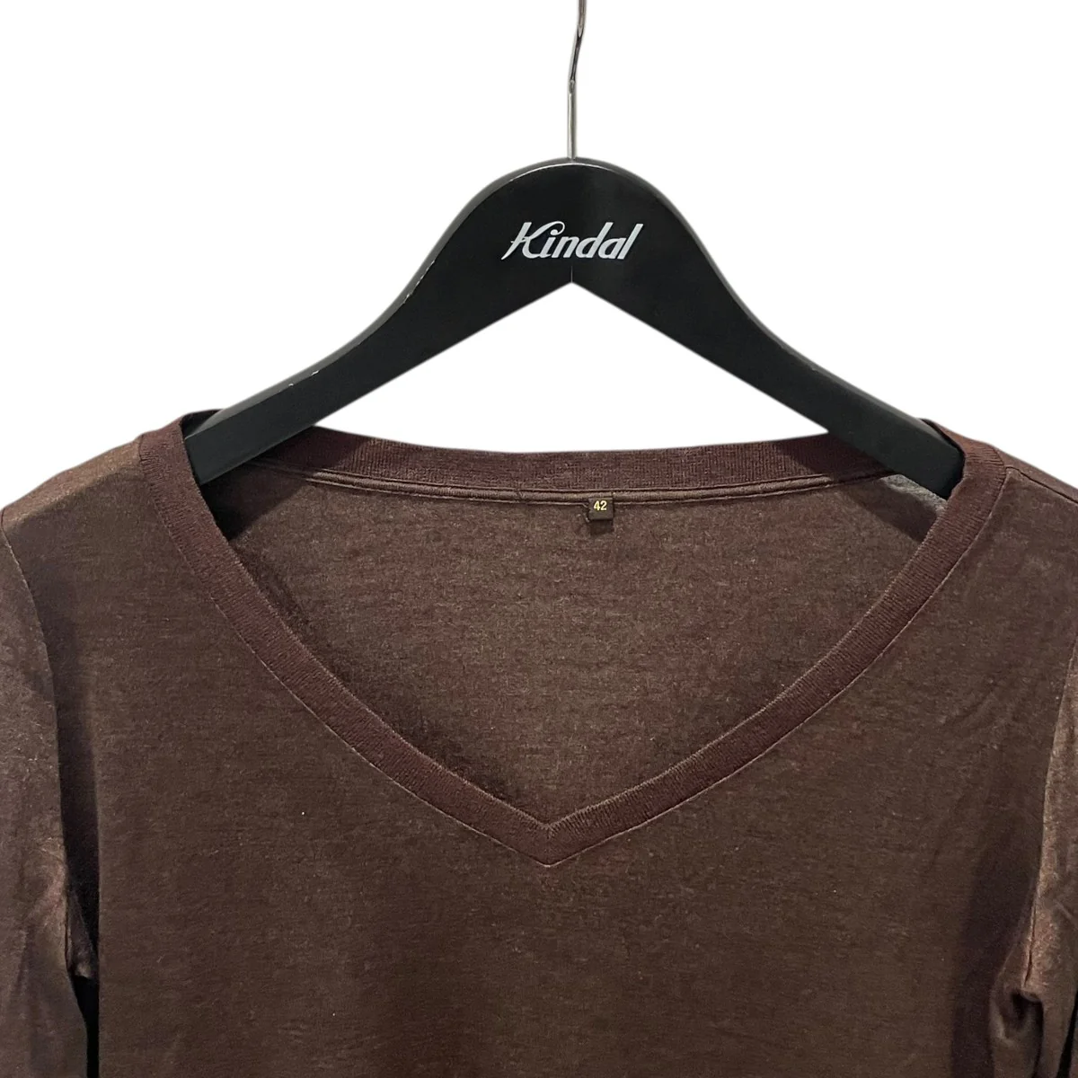 カシミヤシルクVネックカットソー長袖Tシャツ - Image 3