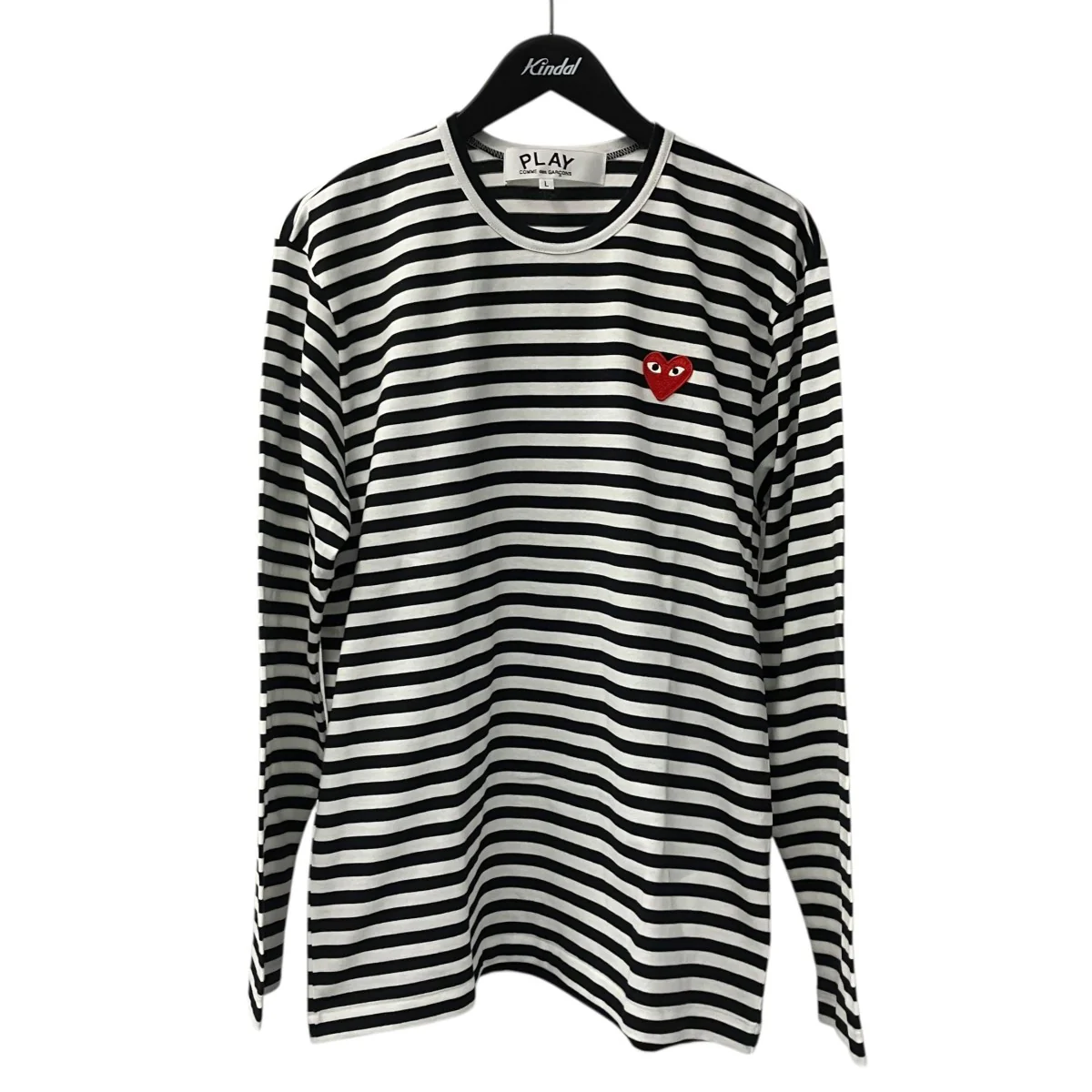 Border Long Sleeve T-Shirt With Red Emblem Black White長袖Tシャツax-t164