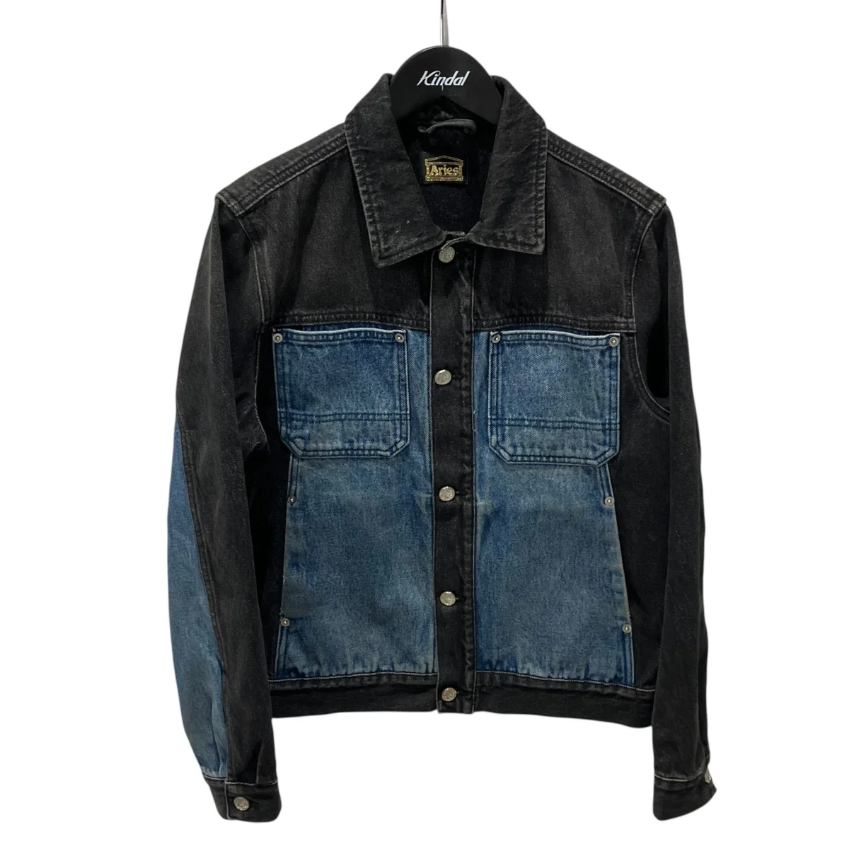 Aries Colourblocked Denim Work Jacket in Black & Blueデニムジャケット52-08-42-08108