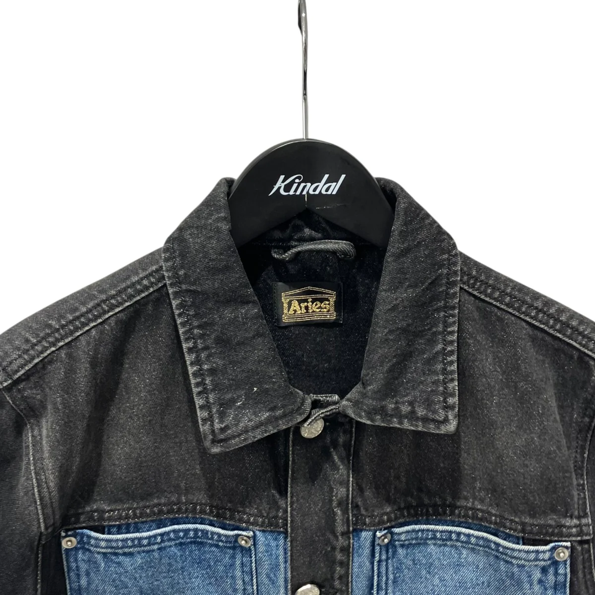 Aries Colourblocked Denim Work Jacket in Black & Blueデニムジャケット52-08-42-08108 - Image 3