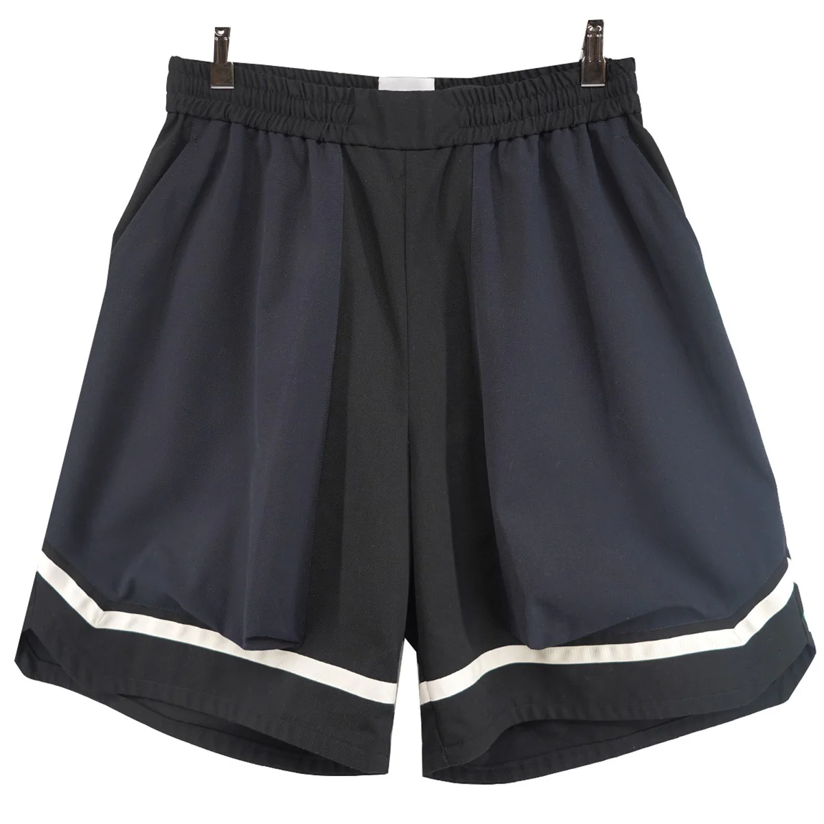 24SS Harf Pantsウール混 バルーンシルエット ライン イージー ワイド ショーツ ハーフ パンツ
