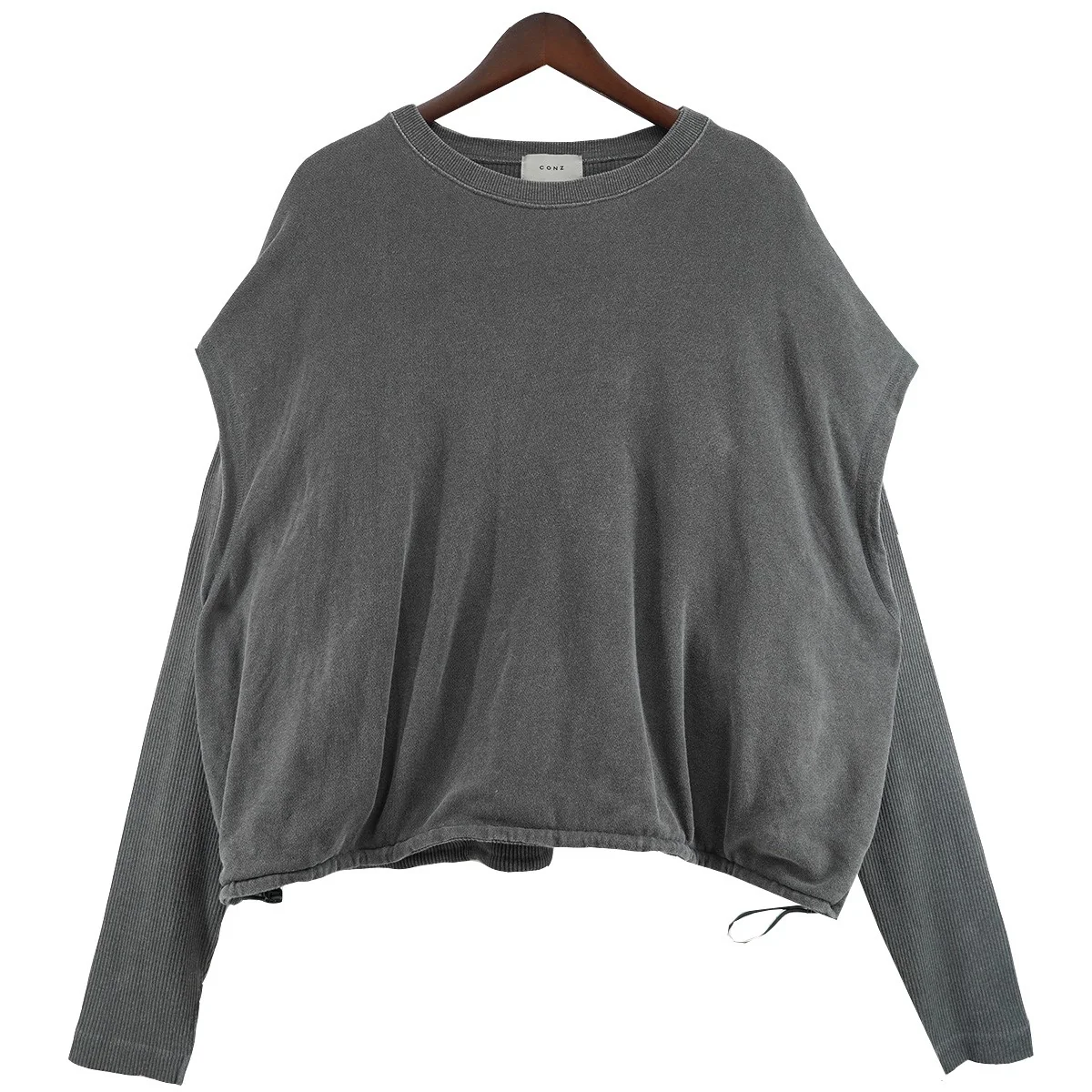 24AW LAYERED LONG SLEEVE TEE ピグメント Vintage ヴィンテージ加工リブ 裾ドローコード ロングスリーブ フェイク レイヤード スウェット ロンT
