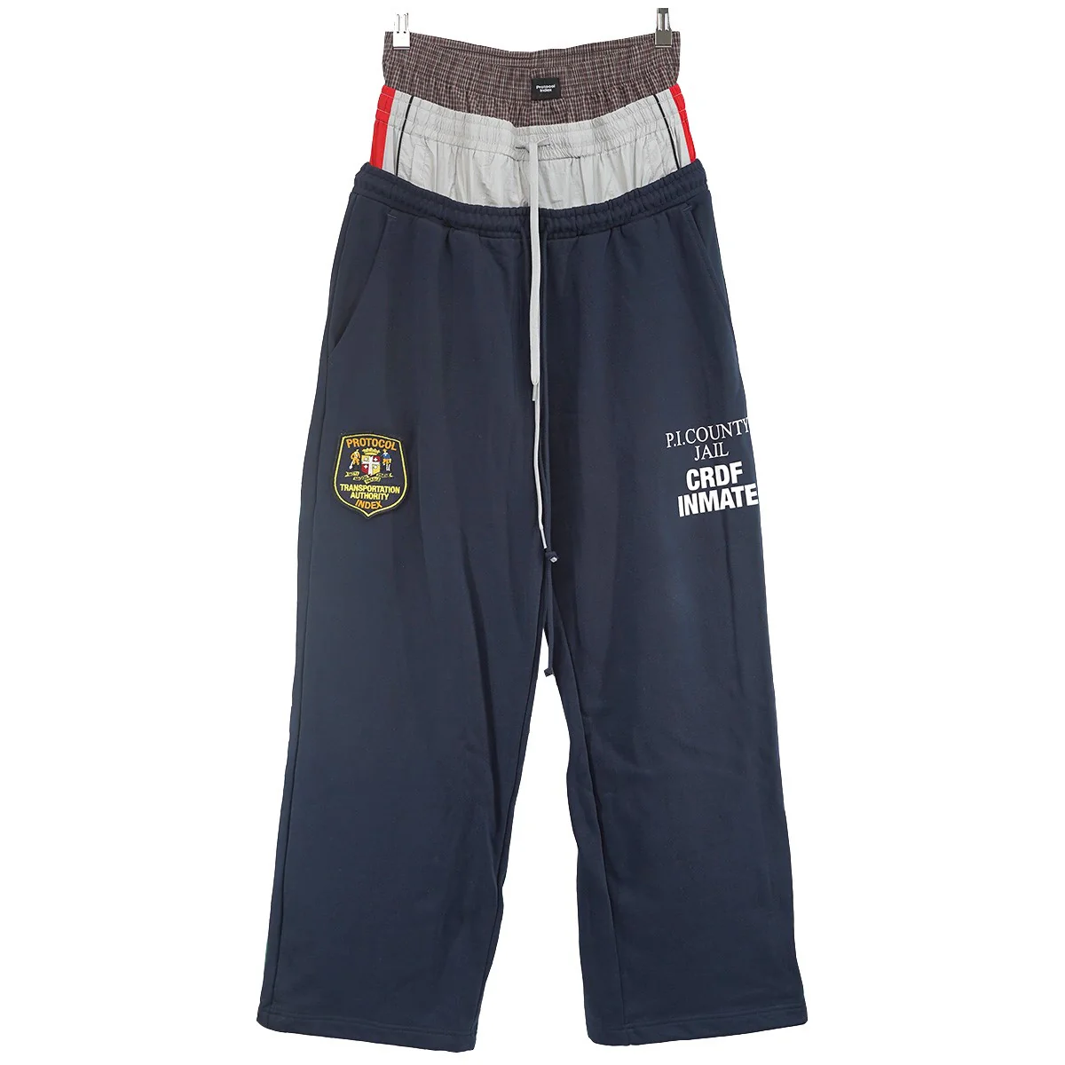 26SS 3 LAYERED SWEATPANTS (EXCLUSIVE) / NVYトリプル レイヤード タイポグラフィ ワッペン ワイド バギー イージー スウェットパンツ