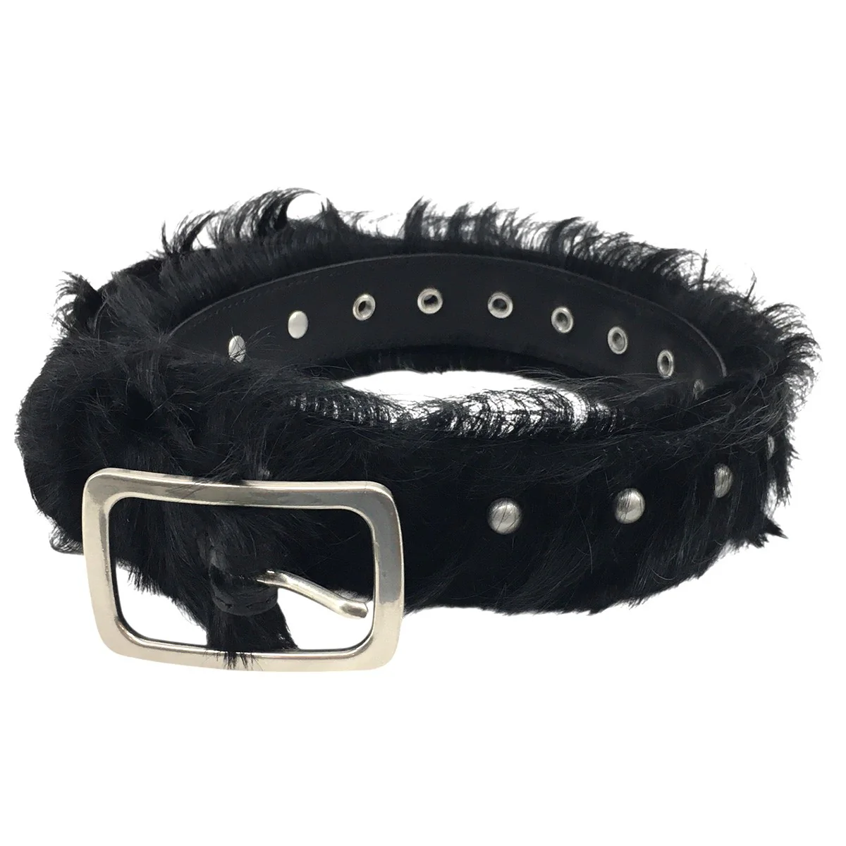 23AW Calf Hair Studded Beltカーフヘア ハラコ メタル スタッズ ベルト - Image 2