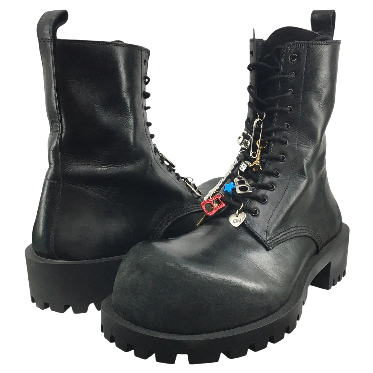 デムナ期 24AW Hummer Lace-Up Bootie チャーム付きVintage ヴィンテージ加工 ボリュームソール ハマー サイドジップ レザー ブーツ 靴 - Image 2