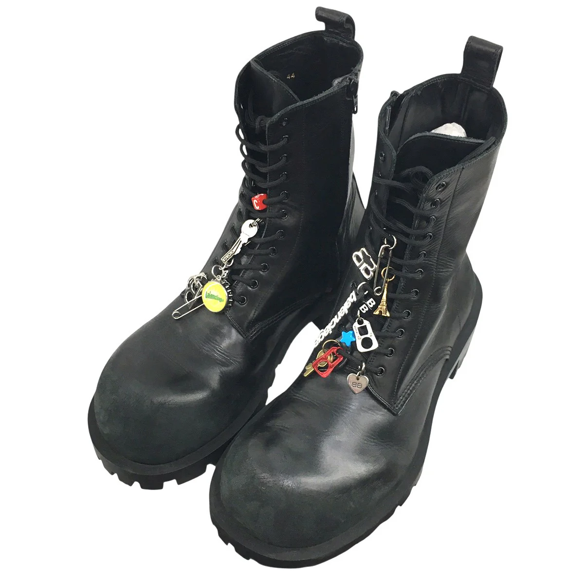 デムナ期 24AW Hummer Lace-Up Bootie チャーム付きVintage ヴィンテージ加工 ボリュームソール ハマー サイドジップ レザー ブーツ 靴 - Image 3