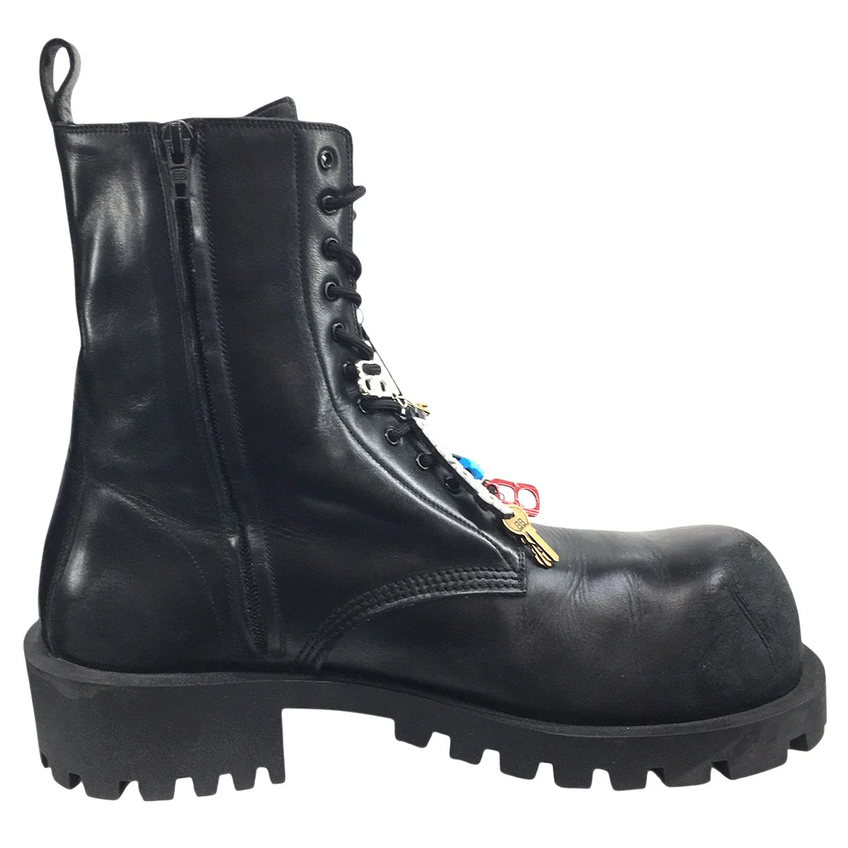 デムナ期 24AW Hummer Lace-Up Bootie チャーム付きVintage ヴィンテージ加工 ボリュームソール ハマー サイドジップ レザー ブーツ 靴 - Image 6