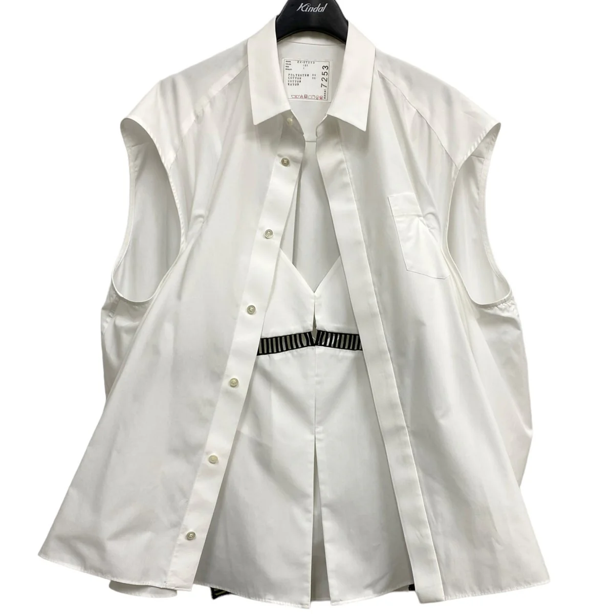 24SSCotton Poplin Shirtコットンポプリン キャミソール×比翼ノースリーブギャザー ドッキング変形Aラインシャツ