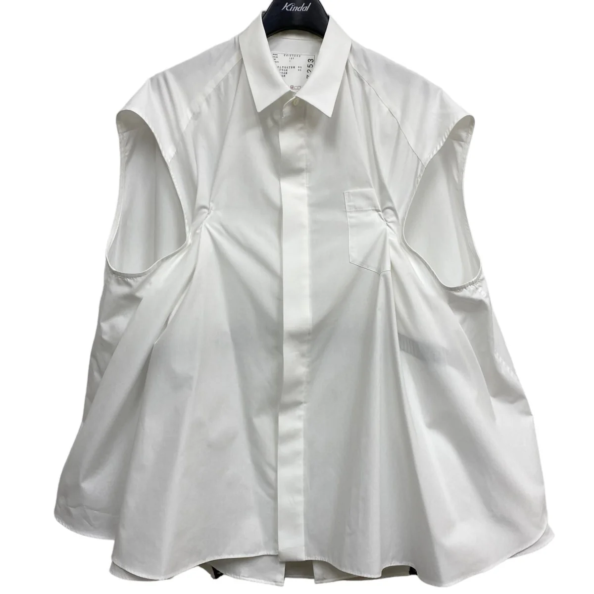 24SSCotton Poplin Shirtコットンポプリン キャミソール×比翼ノースリーブギャザー ドッキング変形Aラインシャツ - Image 2