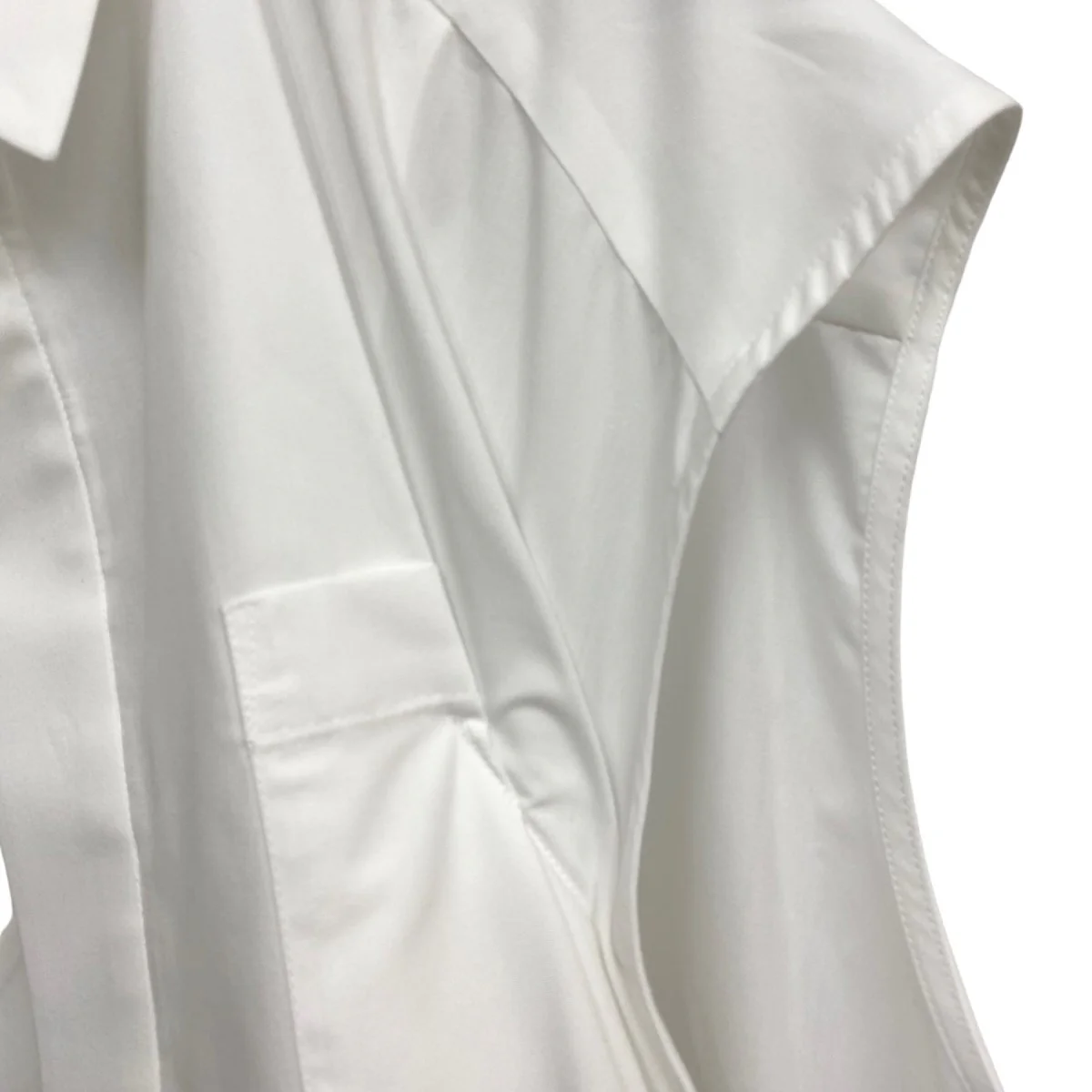 24SSCotton Poplin Shirtコットンポプリン キャミソール×比翼ノースリーブギャザー ドッキング変形Aラインシャツ - Image 4