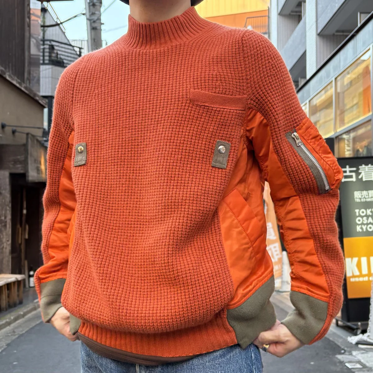 Nylon Twill x Wool Knit Pulloverニット×MA-1ドッキング再構築ニット - Image 2