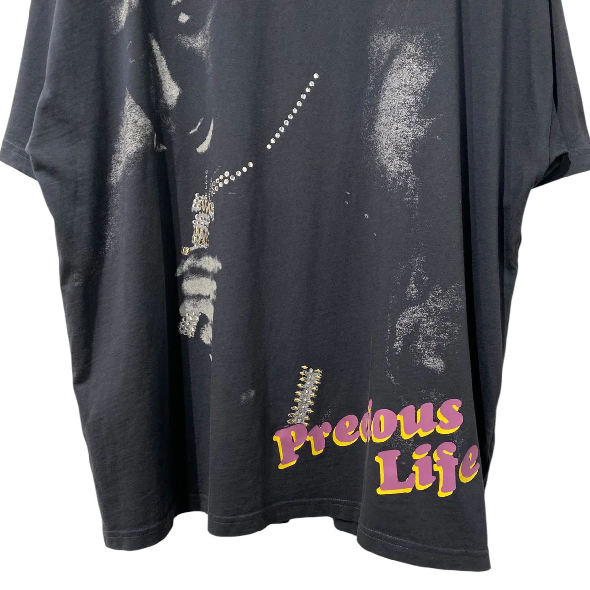 2pac Print Big Willy T Pigment Dye Black Power USED加工オーバーサイズフォトプリントストーンTシャツ - Image 4