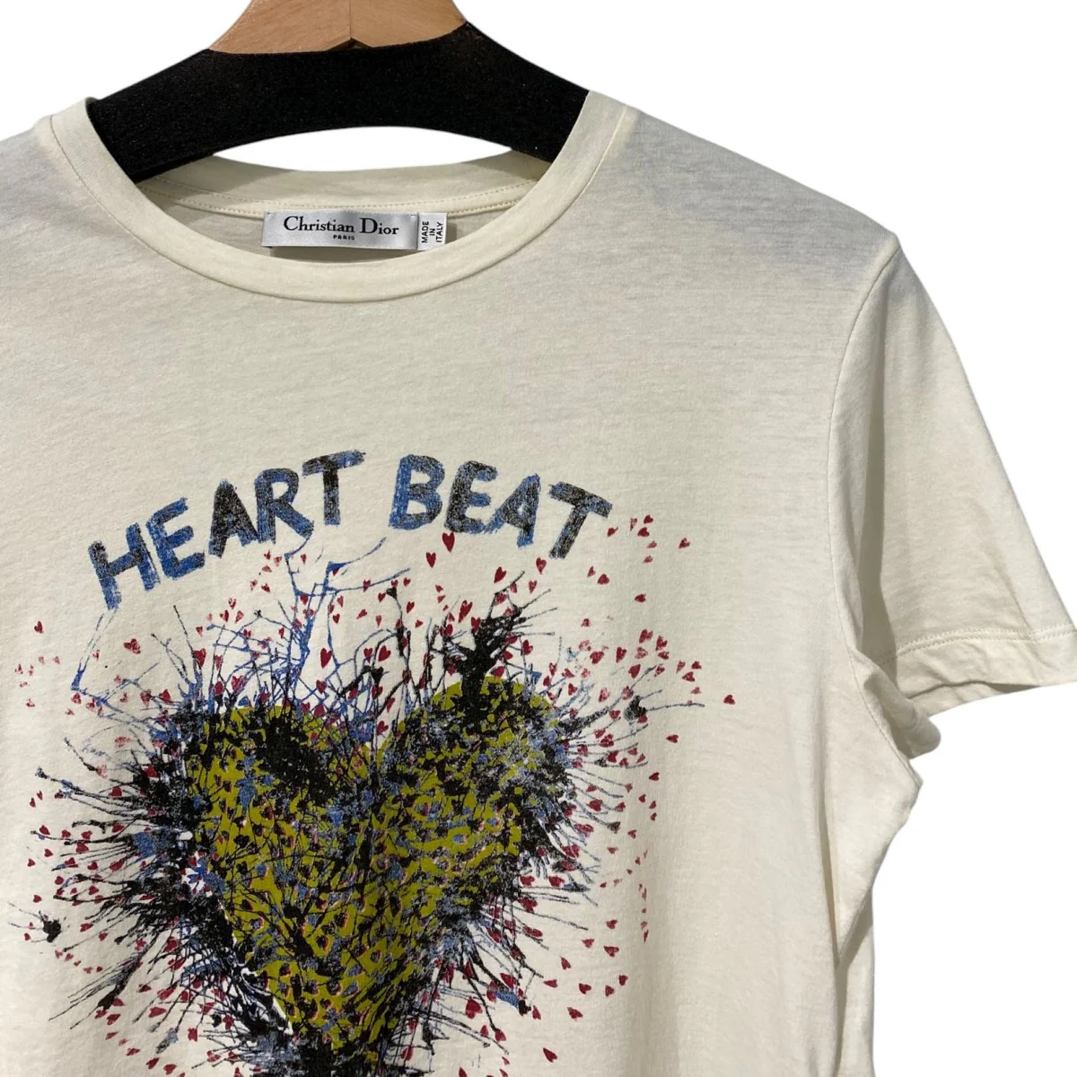 21SSHeart Beat Cotton LinenT-ShirtバックロゴアートプリントTシャツ - Image 3