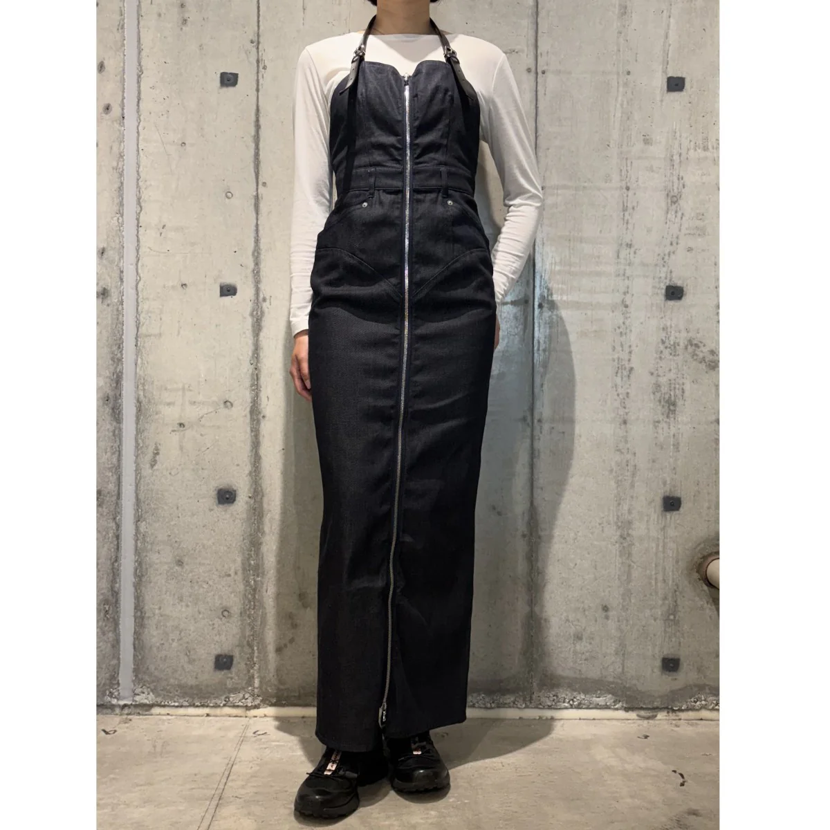 Organic Cotton Denim DressデニムZIPアームレザーベルトオールインワンドレスワンピーススカート - Image 2