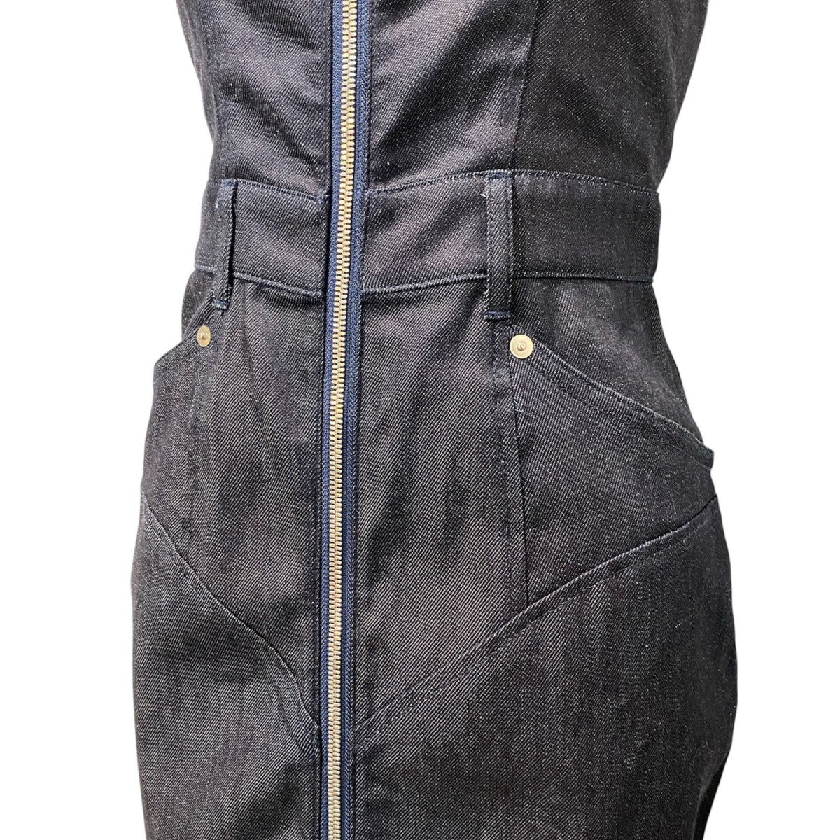 Organic Cotton Denim DressデニムZIPアームレザーベルトオールインワンドレスワンピーススカート - Image 8