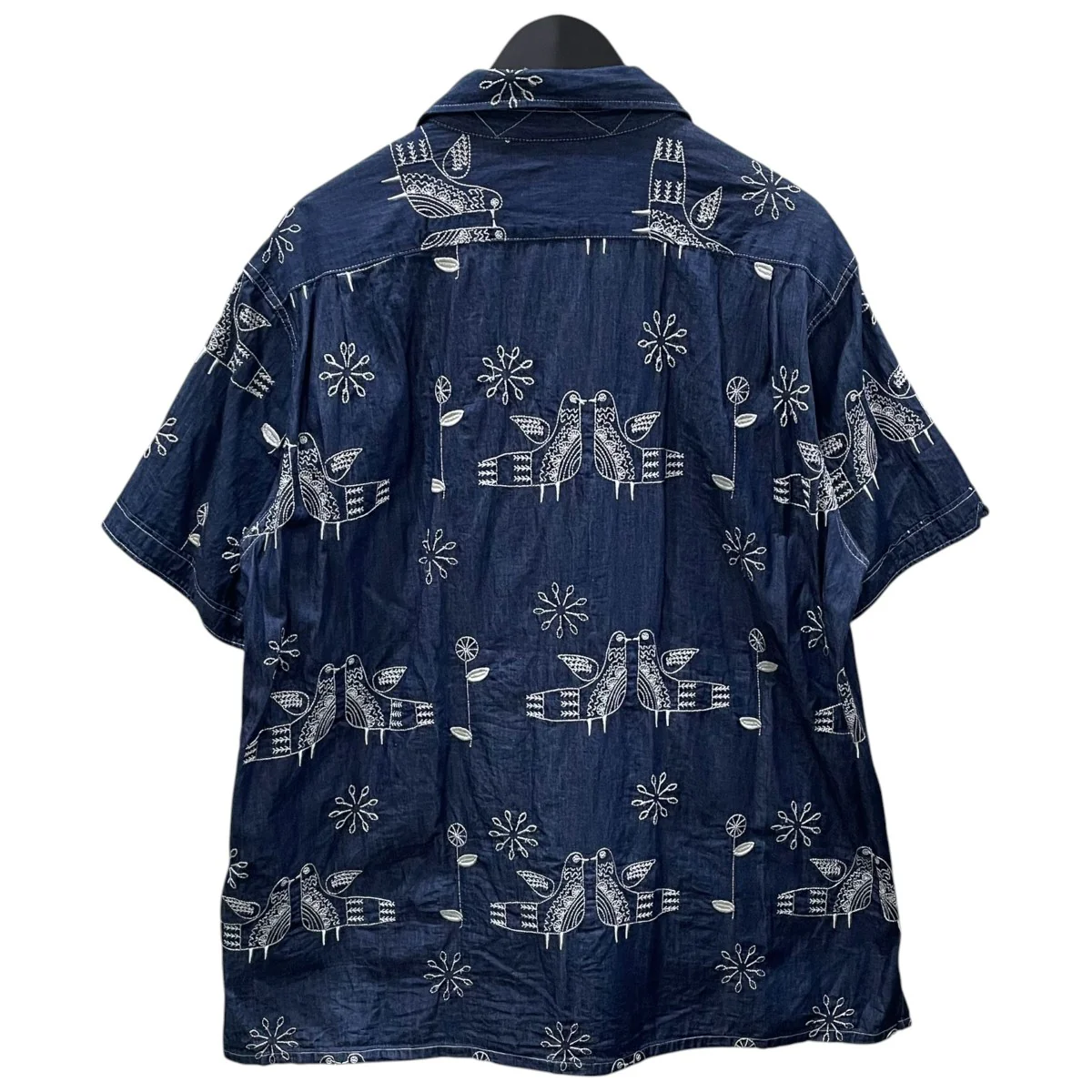 22SS オープンカラー刺繍半袖デニムシャツ Camp Shirt - Bird Embroidery Denim キャンプシャツ バードエンブロイダリー デニム KM028 - Image 2