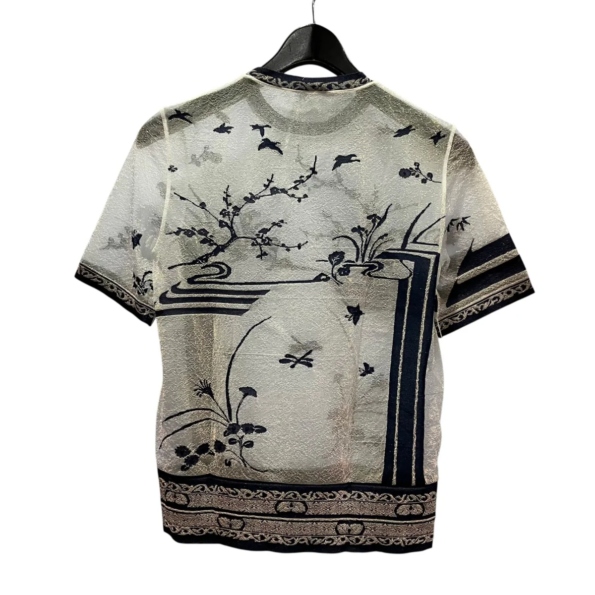 Nature Pattern Sheer Knitted Crew Neck Top刺繍シアー半袖ニットMM25SS-KN510 - Image 2