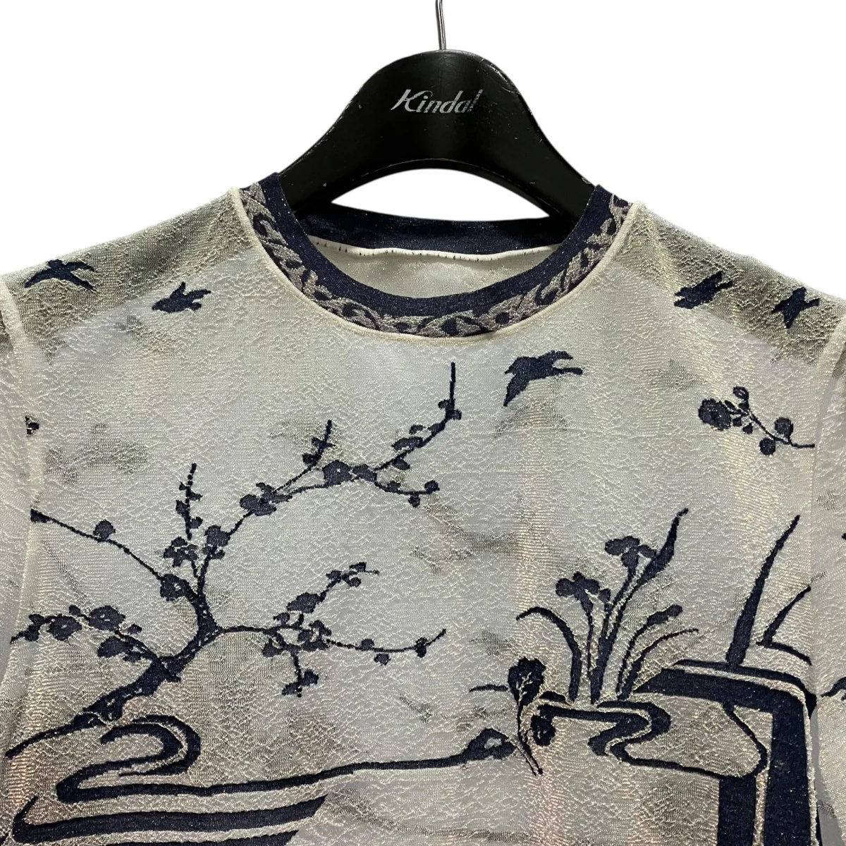 Nature Pattern Sheer Knitted Crew Neck Top刺繍シアー半袖ニットMM25SS-KN510 - Image 3