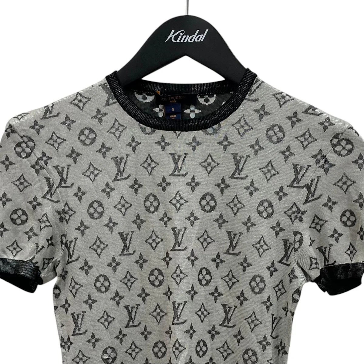 シルバーメタリックニットシルクモノグラムTシャツRW211B D66 FKKM13 - Image 2