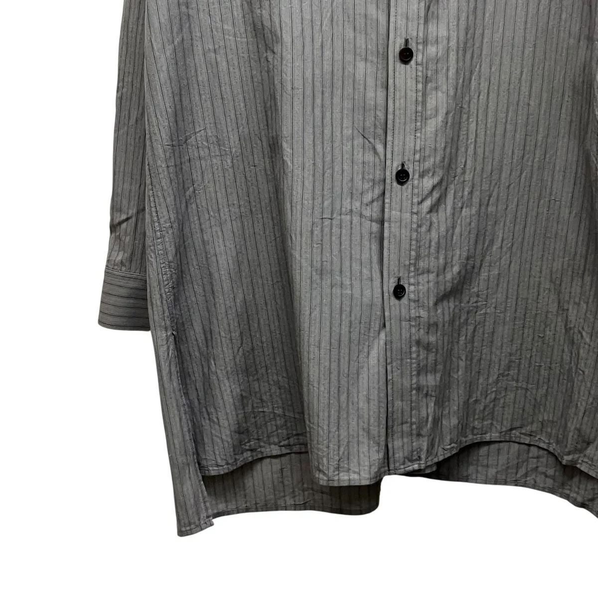25SSDOBBY STRIPE RIGHT FRONT DOUBLED SHIRTノーカラーストライプシャツYP-B11-014 - Image 4