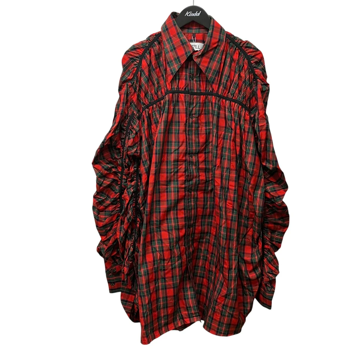 GATHERED SHIRT NAVY RED CHECK長袖ギャザードチェックシャツKL693