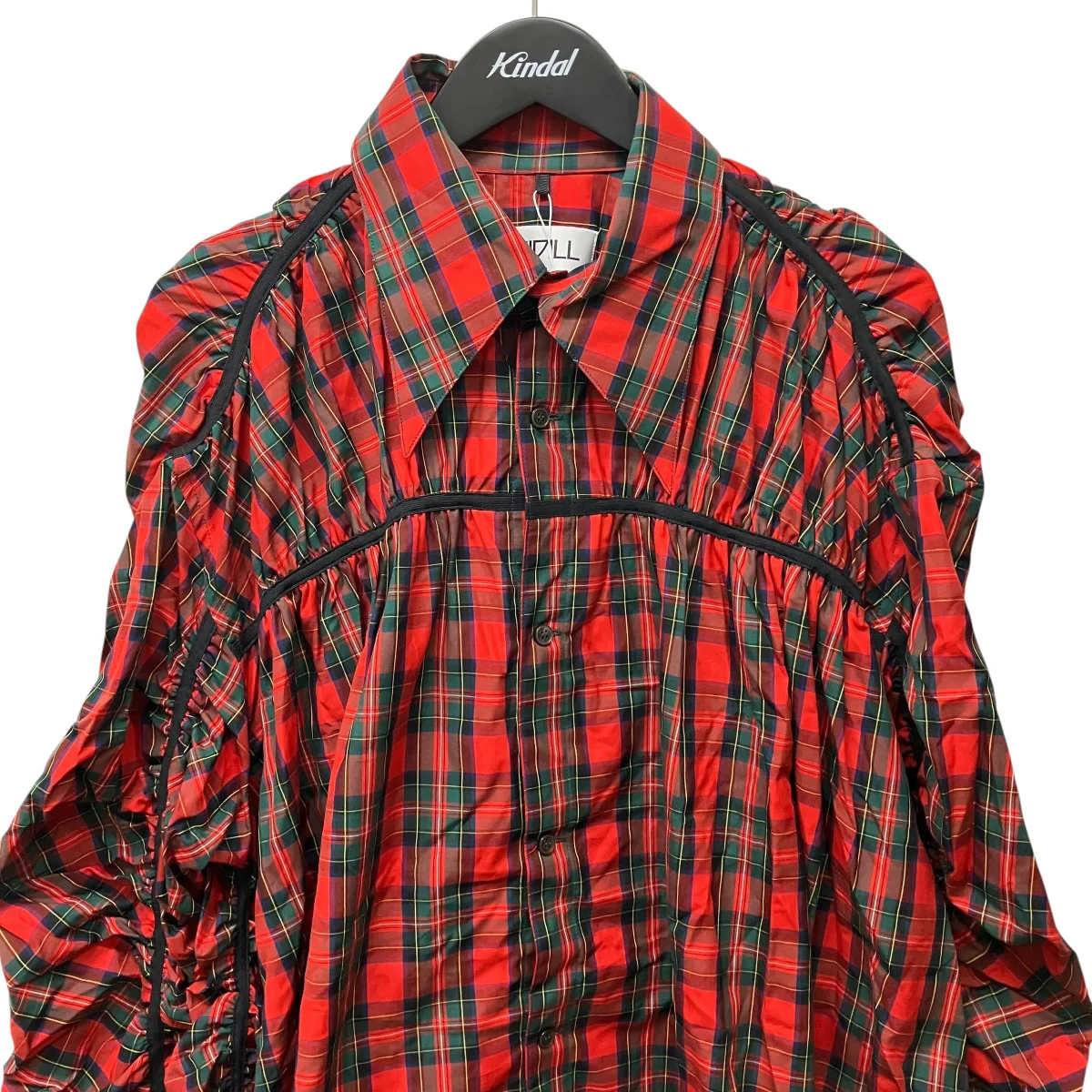 GATHERED SHIRT NAVY RED CHECK長袖ギャザードチェックシャツKL693 - Image 3