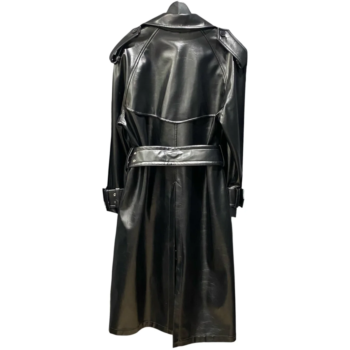 Faux Leather Trench Coat in BlackVAQ2C001 - Image 2