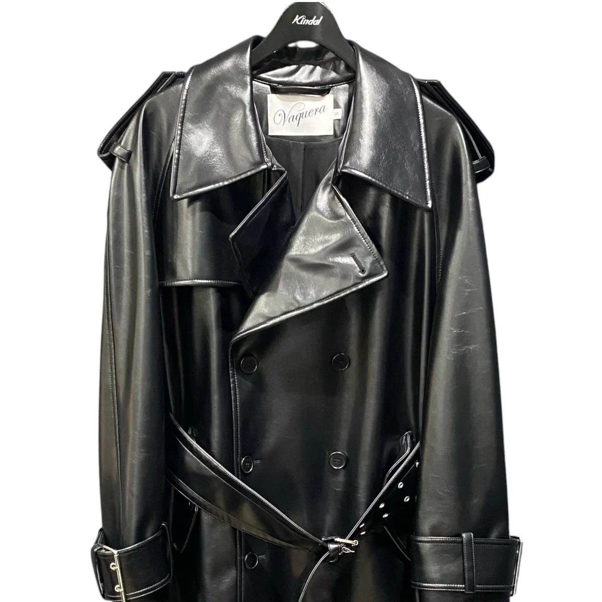 Faux Leather Trench Coat in BlackVAQ2C001 - Image 3