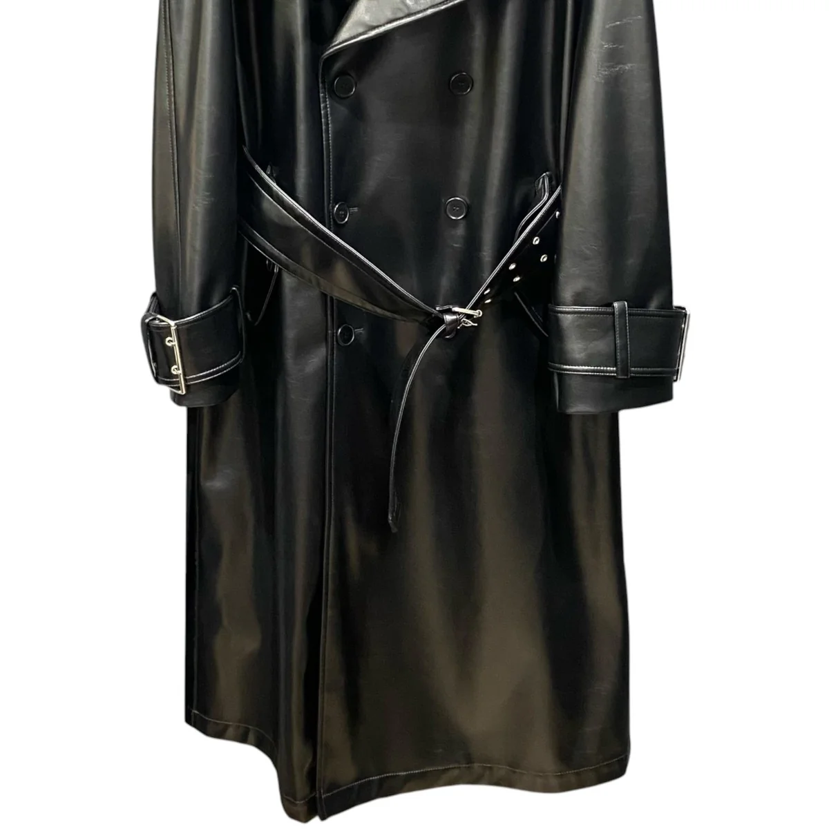 Faux Leather Trench Coat in BlackVAQ2C001 - Image 4