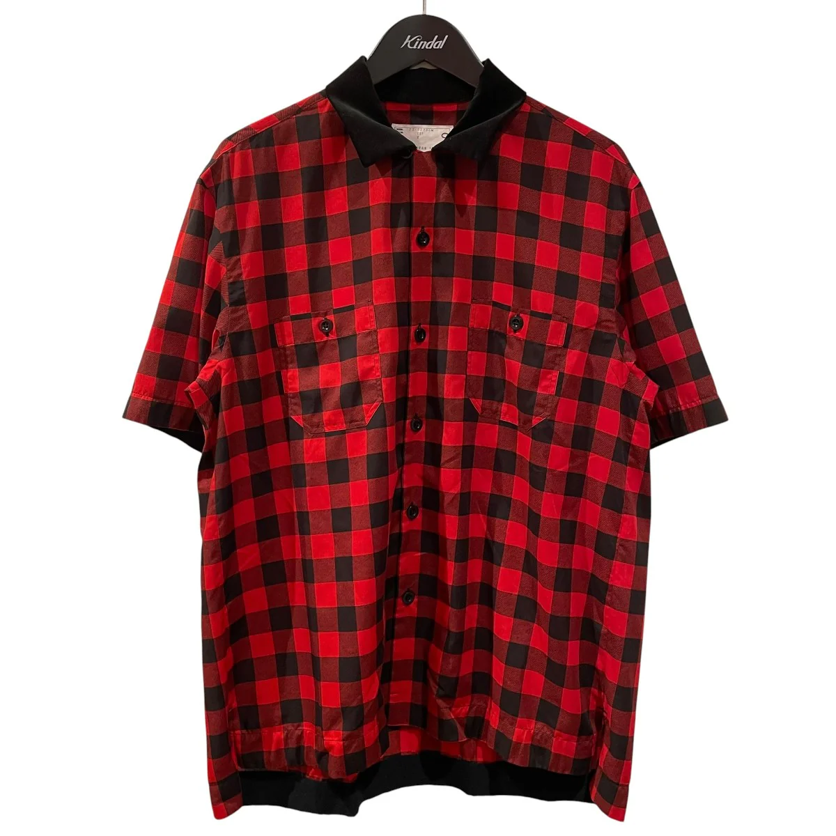 BUFFALO CHECK S S SHIRTSポリエステルオープンカラーシャツ22-02700M