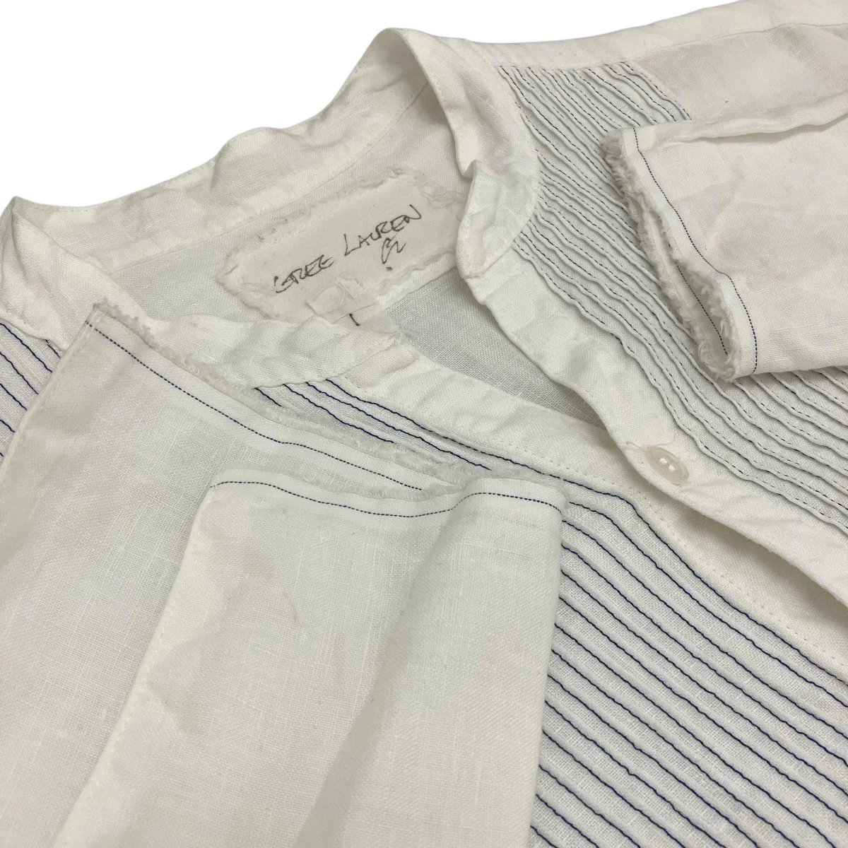 【LINEN TUX SHIRT SQUARE BIB AND FRENCH BLUE STITCHING】シャツ - Image 5
