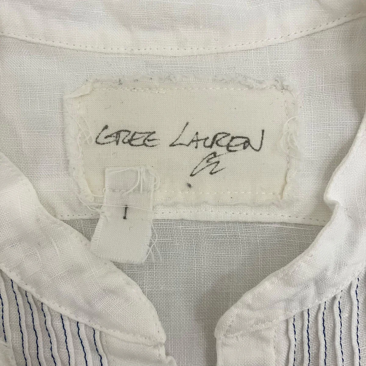 【LINEN TUX SHIRT SQUARE BIB AND FRENCH BLUE STITCHING】シャツ - Image 6